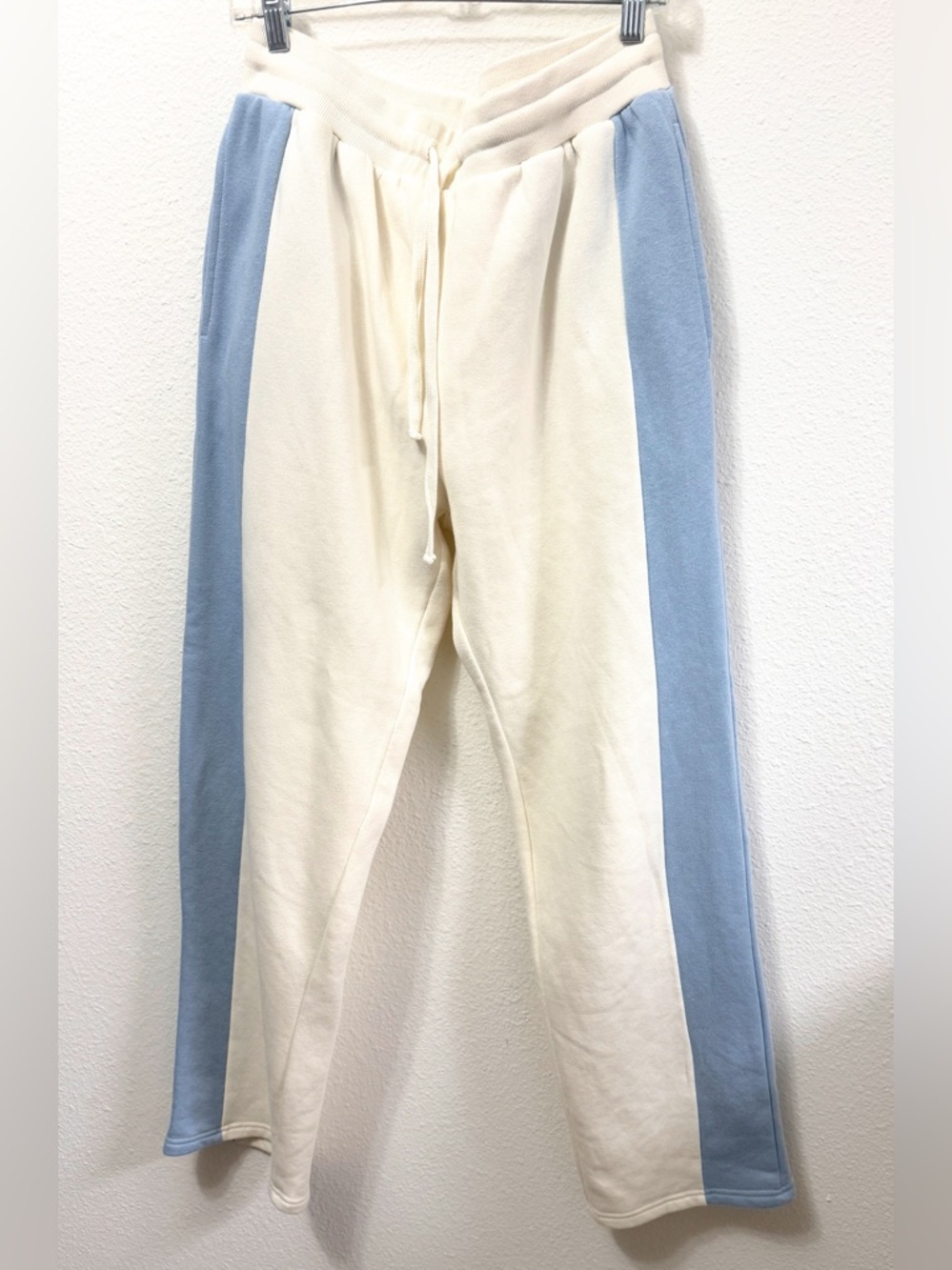 Forever 21 Men Colorblock Jogger Sweatpants Cream Blue Cozy Lounge M